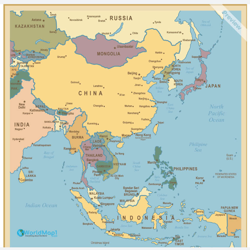 Carte administrative de l'Asie du Sud-Est et de Taiwan